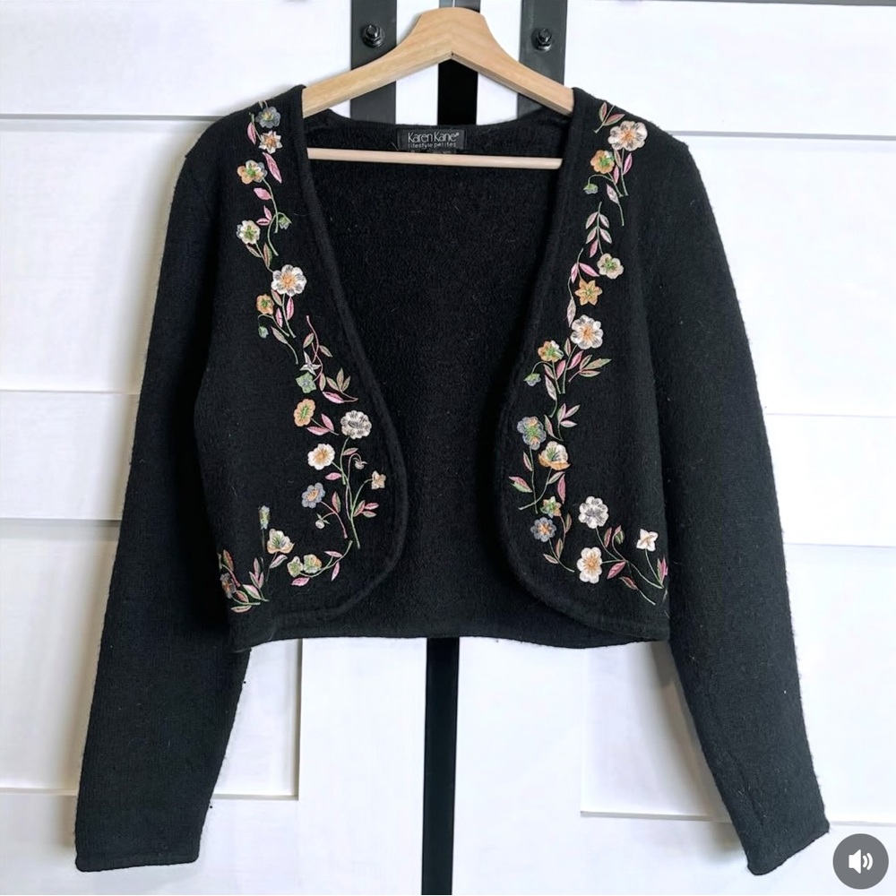 Vintage Karen Kane Black Sweater with Floral Embroidery